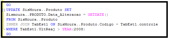 Conversão do Banco de Dados Update com Inner Join Explicação dos valores pasados n Update : Na imagem abaixo os registros do campo Data_Alteração no banco SisMoura serão alterados para a data