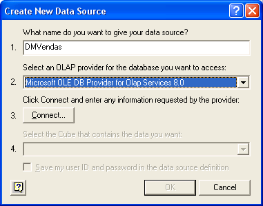 Figura 5.14: Criando uma fonte de dados OLAP. 5. Informe um nome para a fonte de dados e escolha o provedor OLAP. O MSAS pode se conectar a qualquer ferramenta OLAP que suporte OLE.