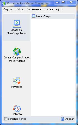 Iniciando o uso do CmapTools Para iniciar o software, basta localizar seu ícone na área de trabalho [desktop] ou no menu de Programas e dar um duplo-clique.