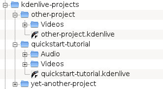 Capítulo 1 Criar um novo projecto Estrutura de pastas do Kdenlive O primeiro passo é criar uma nova pasta (vazia) para o nosso novo projecto. Chamar-se-á intro dução-tutorial/ neste tutorial.
