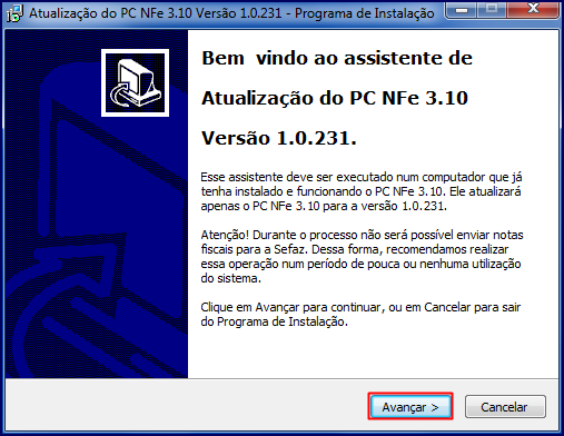 7.4 Dê duplo clique sobre o arquivo atualização-nfe-1.0.23.exe e execute-o como administrador do computador; 7.