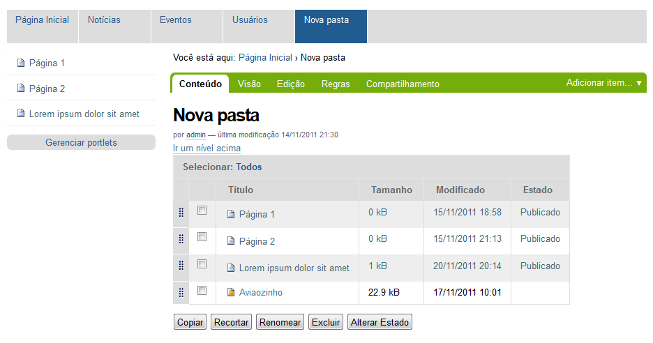 Simples Consultoria 5. Clique no botão Salvar. A partir desta alteração, a navegação do portal não irá mais exibir os itens desmarcados.