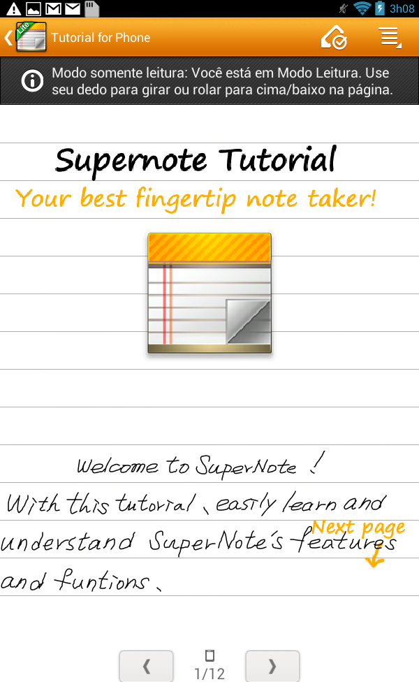 Modo de somente leitura SuperNote Toque para ativar o modo de Edição Renomear seu caderno de nota Para renomear seu caderno de nota: 1.