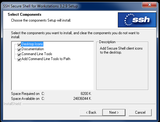 Figura 5. Definição de nome da pasta para o SSH. Na próxima tela será sugerida a instalação de alguns componentes. Mantenha as caixas selecionadas e clique em Next.