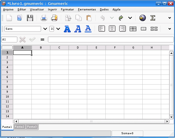 8 Gnumeric (editor de planilhas matemáticas): Semelhante ao programa Excel da Microsoft, o Gnumeric é uma planilha para a confecção de tabelas ou contas matemáticas, através de suas linhas e