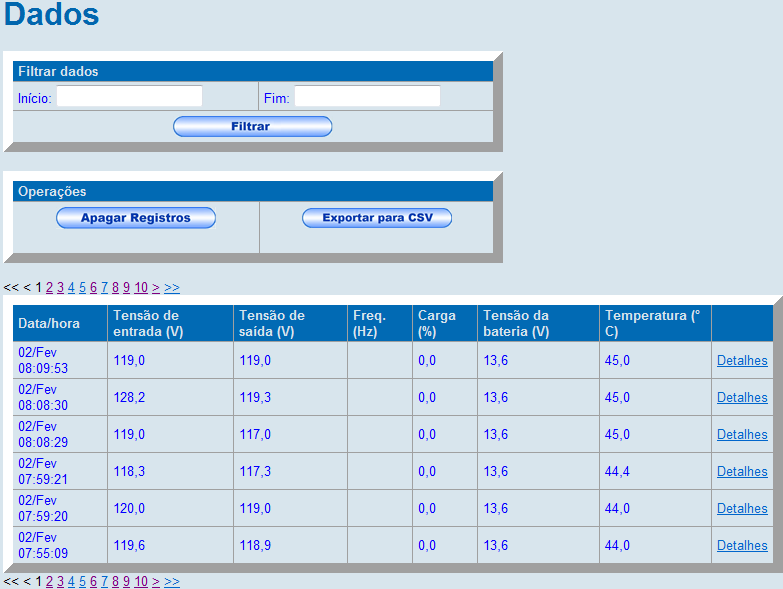 Manual Software de Monitoração NHS 3.0 24 3.4.2 Dados Nesta listagem estão os principais dados registrados pelo nobreak.