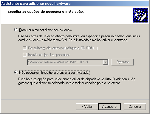 Manual Software de Monitoração NHS 3.0 5 Figura 2: Assistente de instalação Na próxima tela selecione a opção Não pesquisar.