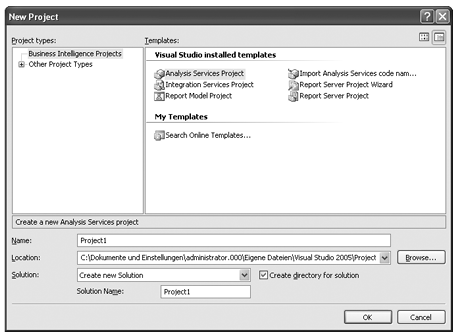 Nota: A interface de usuário de BI Development Studio é muito semelhante à interface do SQL Server Management Studio.