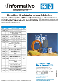 Page 1 Product Information PI 0072 Linha de produtos KS aplicáveis aos motores Cummins Séries B e C - 001/2011 Número de pedido: PI 0072 PI 0053 Novas bronzinas KS aplicaveis aos motores Cummins -