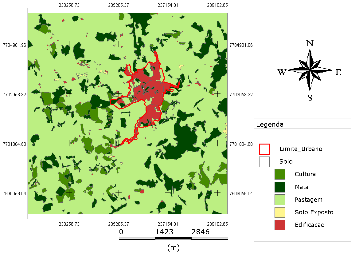Figura 4 - Mapa de curvatura vertical fatiado em 3 classes temáticas O mapa de uso e ocupação do solo (figura 5 ) foi feito apartir da análise visual onde foram criados vetores de polígonos