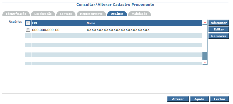 CPF RG Nome Cargo/Função Data Início Mandato Data Fim Mandato Telefone E-mail CEP Residencial Endereço Número Complemento Bairro Município UF CPF do Representante. RG do Representante.