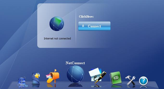 Em seguida Clique no globo azul com a escrita NetConnect e no botão Connect.