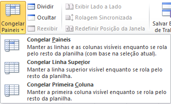 Congelar Painéis Algumas planilhas quando muito longas necessitam que sejam mantidos seus cabeçalho e primeiras linhas, evitando-se assim a digitação de valores em locais errados.