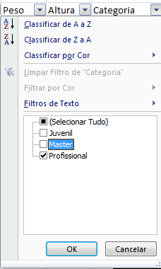 Posso ainda refinar mais a minha filtragem, caso precise saber dentro do sexo feminino quantos atletas estão na categoria Profissional, eu faço um novo filtro na coluna Categoria.