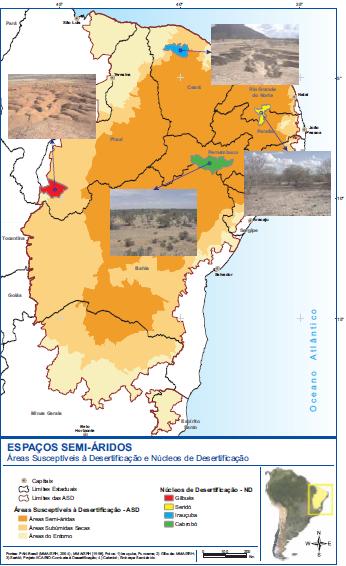 Atlas da desertificação (2004) Consequência ambiental: desertificação Áreas afetadas por