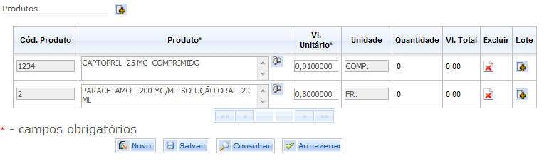 O código do produto é preenchido automaticamente, o qual corresponde ao código CATMAT (catálogo de materiais do governo federal).