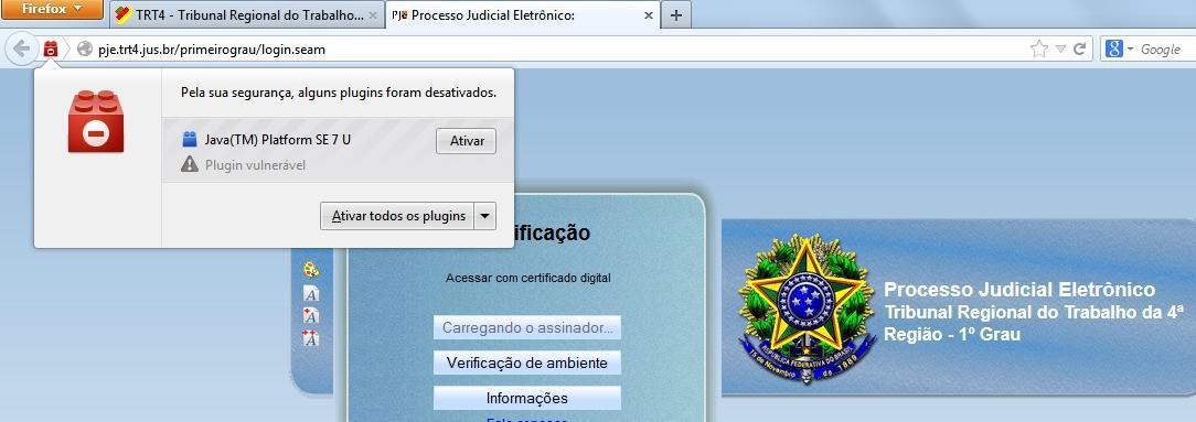 Caso o Java tenha sido bloqueado, clique sobre o ícone vermelho, clique na seta à direita da opção Ativar todos os plug-ins e selecione a opção Sempre confiar no Java, conforme a figura 9.6. Figura 9.