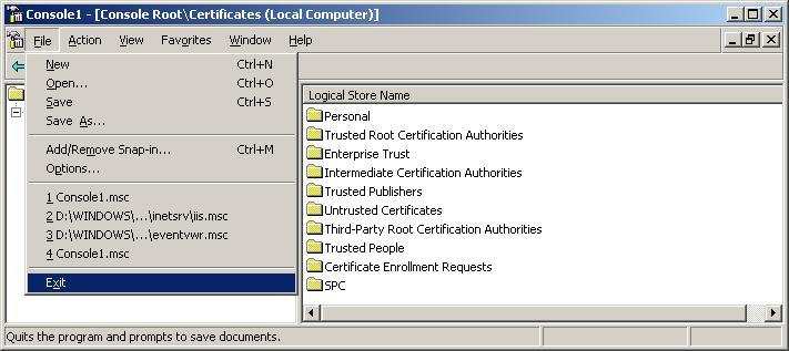 Para verificar se o certificado foi importado corretamente, clique na pasta Certificates (Certificados), abaixo da pasta