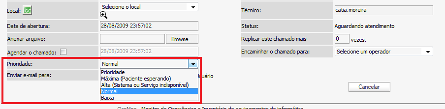 Informação de SLA Ao abrir o chamado é apresentado o tempo previsto para atendimento da ocorrência.