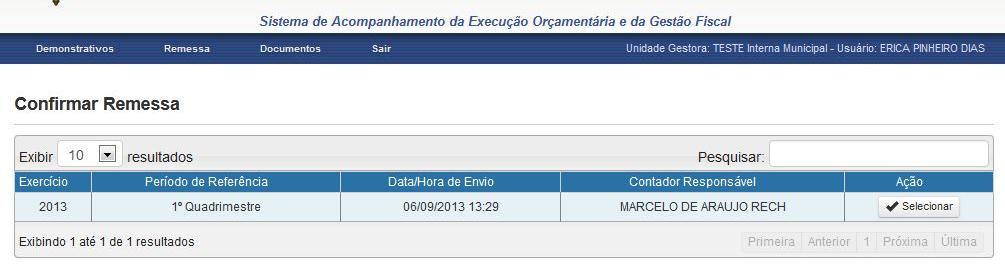 Ao clicar em Selecionar, é aberta uma janela contendo a Declaração de Responsabilidade pela exatidão dos