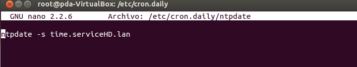 Pode ser preciso reiniciar o serviço. A forma mais fácil de sincronização é fazer com que cron execute ntpdate cada dia. Para isso, criamos o arquivo /etc/cron.