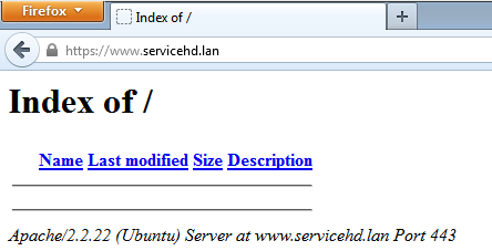Experimentamos mediante o IP, nome e alias do servidor Zentyal para verificar que o serviço WEB