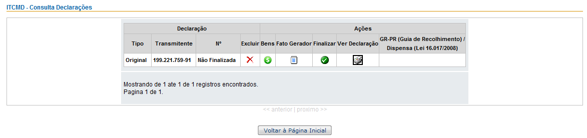 Acionando Gravar apresenta-se nova tela com o resumo dos dados: Havendo outros beneficiários para o mesmo fato gerador, estes serão informados utilizando-se do comando Incluir Beneficiário.