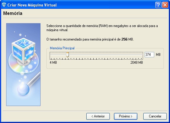 6. No ecrã seguinte é definida a memória reservada para a nova máquina virtual.
