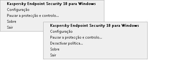 M A N U A L D O A D M I N I S T R A D O R MENU DE CONTEXTO DO ÍCONE DA APLICAÇÃO O menu de contexto do ícone da aplicação contém os seguintes itens: Kaspersky Endpoint Security 10 para Windows Abre o