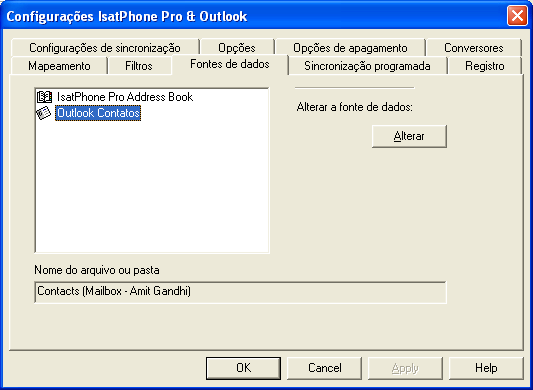 5 Fontes de dados: Para alterar a fonte de dados, selecione na lista o item que você deseja alterar e clique em Alterar.