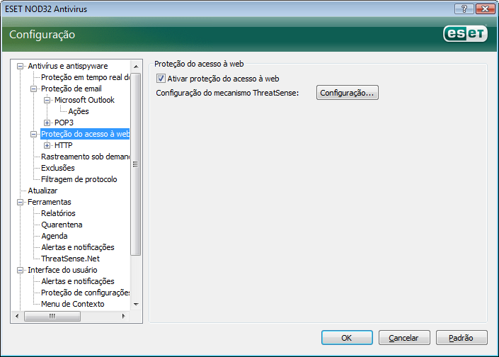 As opções para essa funcionalidade estão disponíveis utilizando Configuração avançada > Proteção antivírus e antispyware > Proteção de e-mail.