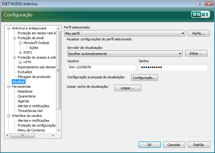 OBSERVAÇÃO: O Usuário e a Senha são fornecidos pelo ESET após a compra do ESET Smart Security. 4.2.