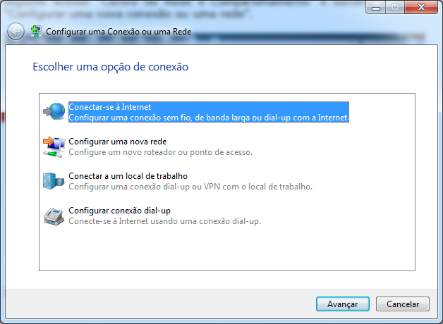 Windows 7 1º Passo: Clique no botão Iniciar, acesse o item Painel de Controle, em seguida acesse Centro de Rede e Compartilhamento e escolha a opção Configurar uma