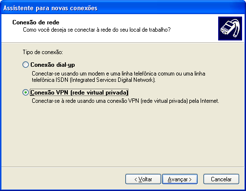 Windows XP 1º Passo: Clique no botão Iniciar, depois em Configurações acesse o item "Conexões Dial-Up e de Rede", em seguida acesse "Fazer nova conexão", escolha a opção