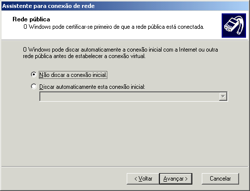 Windows 2000 1º PASSO: Clique no botão Iniciar, depois em Configurações acesse o item "Conexões Dial-Up e de Rede", em seguida acesse "Fazer nova conexão" e escolha a opção Conectar-se a uma rede
