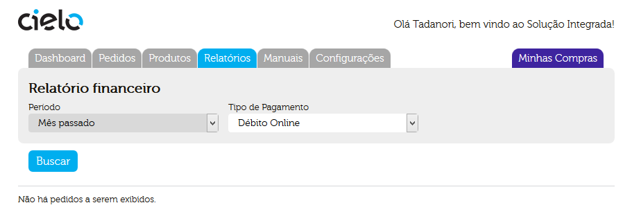 Exemplo: Loja X (errado) Loja_X (correto) OBS 04: O cadastro de produtos não é obrigatório para lojistas que utilizem a integração via carrinho Relatórios Nesta pagina é possivel gerar 03 tipos de