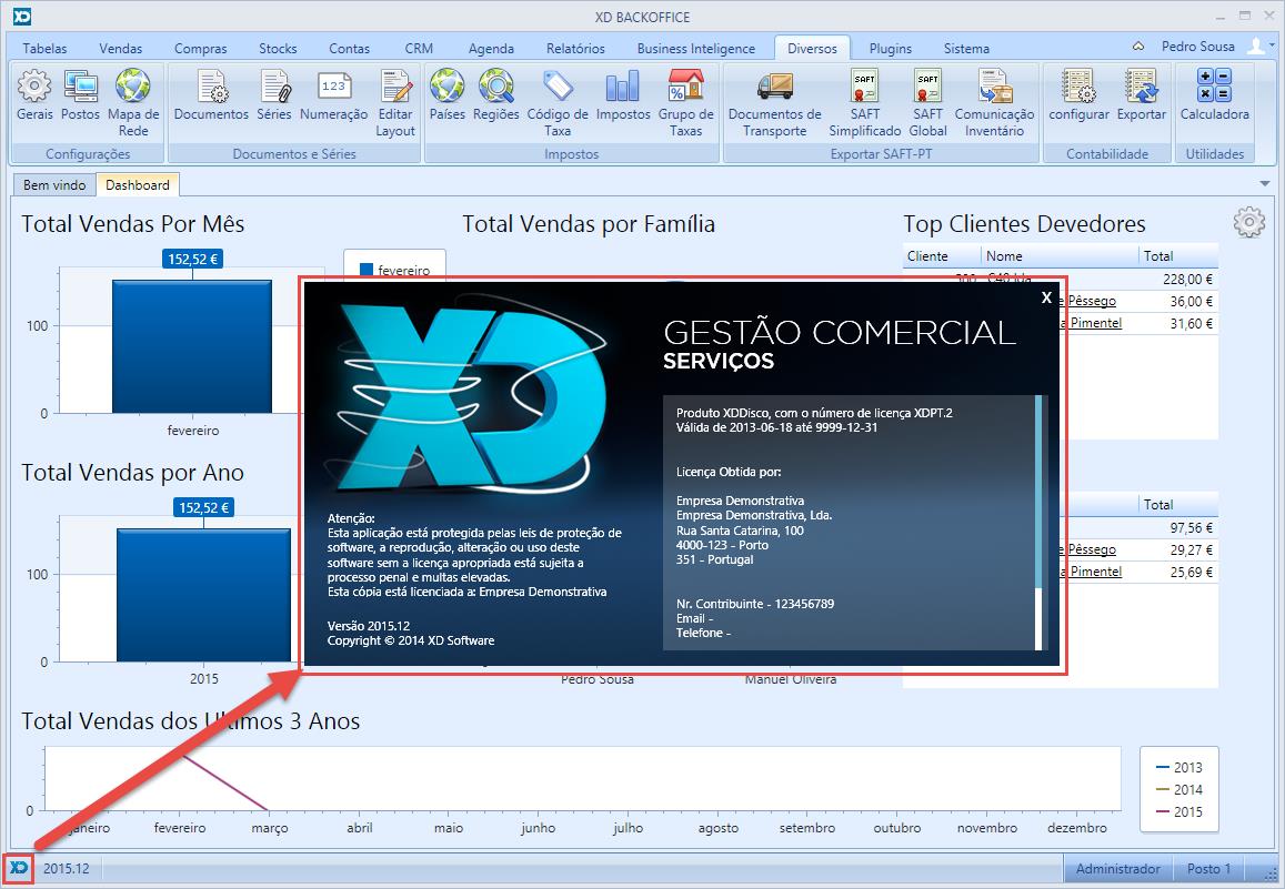 Layout do Extrato de Movimentos: Informação da licença Aceder à