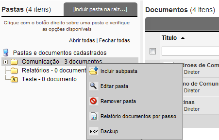 Lista de documentos Na tela de lista de documentos, são listados todos os documentos cadastrados para o projeto selecionado.