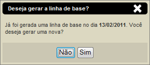 Figura 69 - Confirmação de exclusão de linha de base Gerar nova baseline: pressione para criar uma nova linha de base.