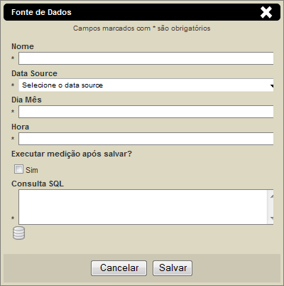 Figura 76 - Adicionar fonte de dados Os itens marcados com * são obrigatórios.