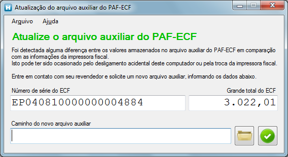 Figura 6. Tela de inicialização. Atualizando o arquivo do PAF-ECF Após a instalação do Lojamix PDV é necessário definir arquivo auxiliar do PAF-ECF para o ECF em operação. Figura 7.