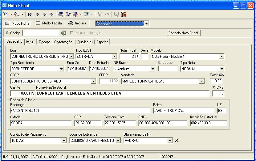 23 VisualControl PAF-ECF - Tecnologia em Automação Comercial Figura do cabeçalho da nota fiscal.