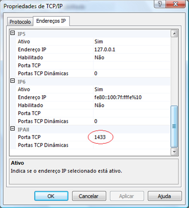 item IP All e informe o valor 1433. Essa é a porta padrão do SQL Server.