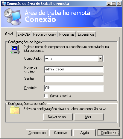 Área de Trabalho Remota Por padrão o Windows 2003 permite 2 conexões simultâneas para