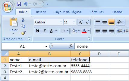 Para utilizar uma planilha no formato CSV, faça o mesmo procedimento e mude o tipo para CSV (SEPARADO POR VÍRGULAS).