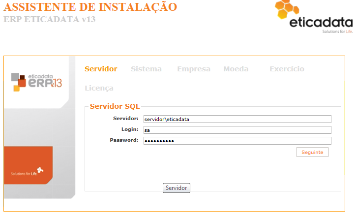 Iniciar assistente da primeira utilização O assistente da primeira utilização, permite criar o sistema e uma empresa de trabalho, inserir o licenciamento (se desejado naquele momento), além de um