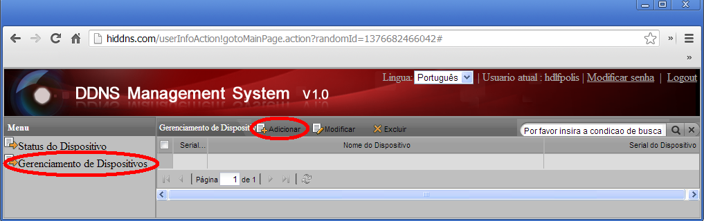 Na barra de endereços, digite o endereço IP do DDNS Management Server http://www.hiddns.com.