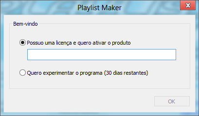 Outra possibilidade é a utilização do software Playlist Maker em modo trial, ou seja, sem a necessidade de se informar um numero de licença.