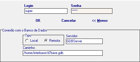 Instalação 17 Na tela acima, informe se a conexão é Local ou Remota, ou seja, se o arquivo de dados (d7base.gdb) está neste computador ou outro da rede.