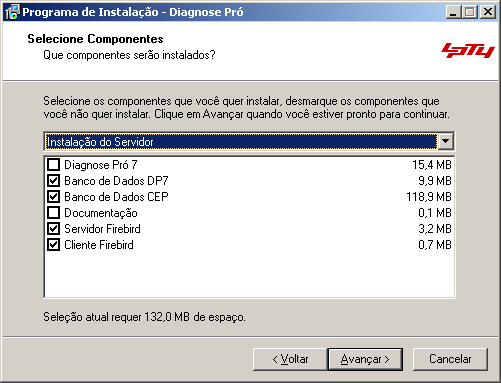 Instalação 9 Instação do Servidor Essa opção irá instalar os componentes necessários para o funcionamento do Servidor do Diagose Pró 7.0.